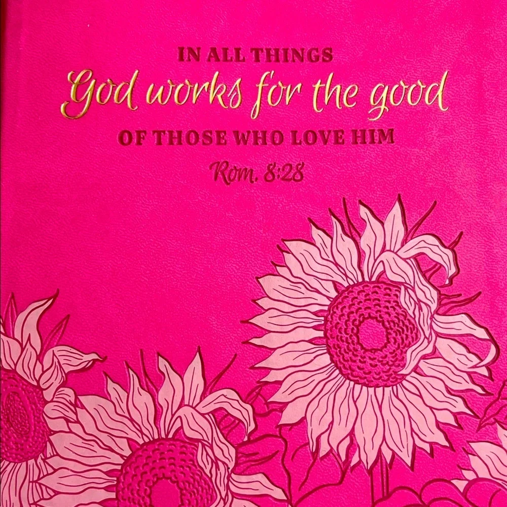 Women’s Fuchsia Pink Blank Prompted Journal Diary God Works For The Good - Gift